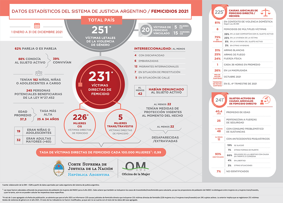 Infografía sobre femicidios producidos en Argentina durante 2021