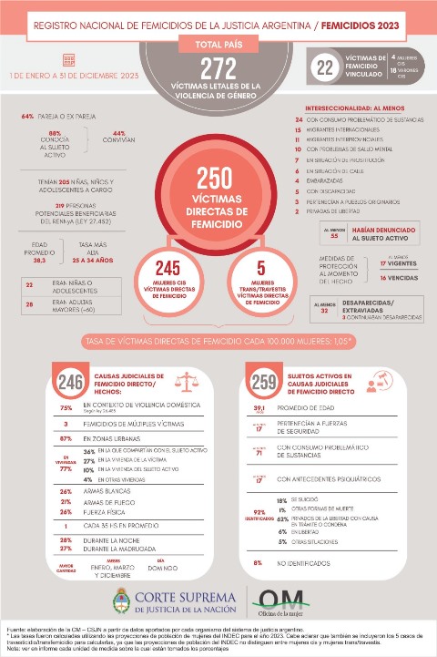 Resumen ejecutivo 2023 del Registro Nacional de Femicidios de la Justicia Argentina.